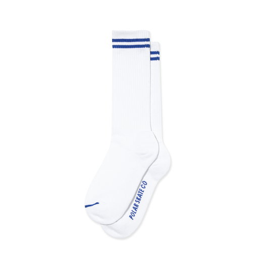 POLAR SKATE CO - LONG 2 STRIPES RIB SOCKS - WHITE/BLUE