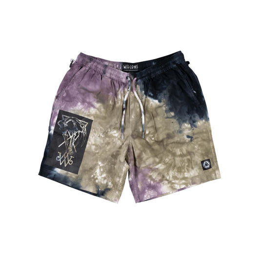 WELCOME - SOFT CORE TIE-DYE SHORTS - EGGPLANT